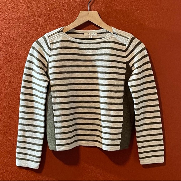 Madewell Sweaters - Madewell Women’s Striped Shoulder Zipper Accent Pullover Wool Blend Boxy Sweater